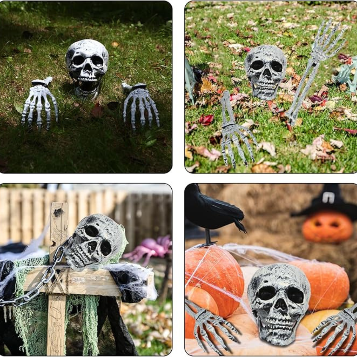 3 pc Fake Skeleton Head & Skeleton Arms Spooky Halloween Outdoor Decoration