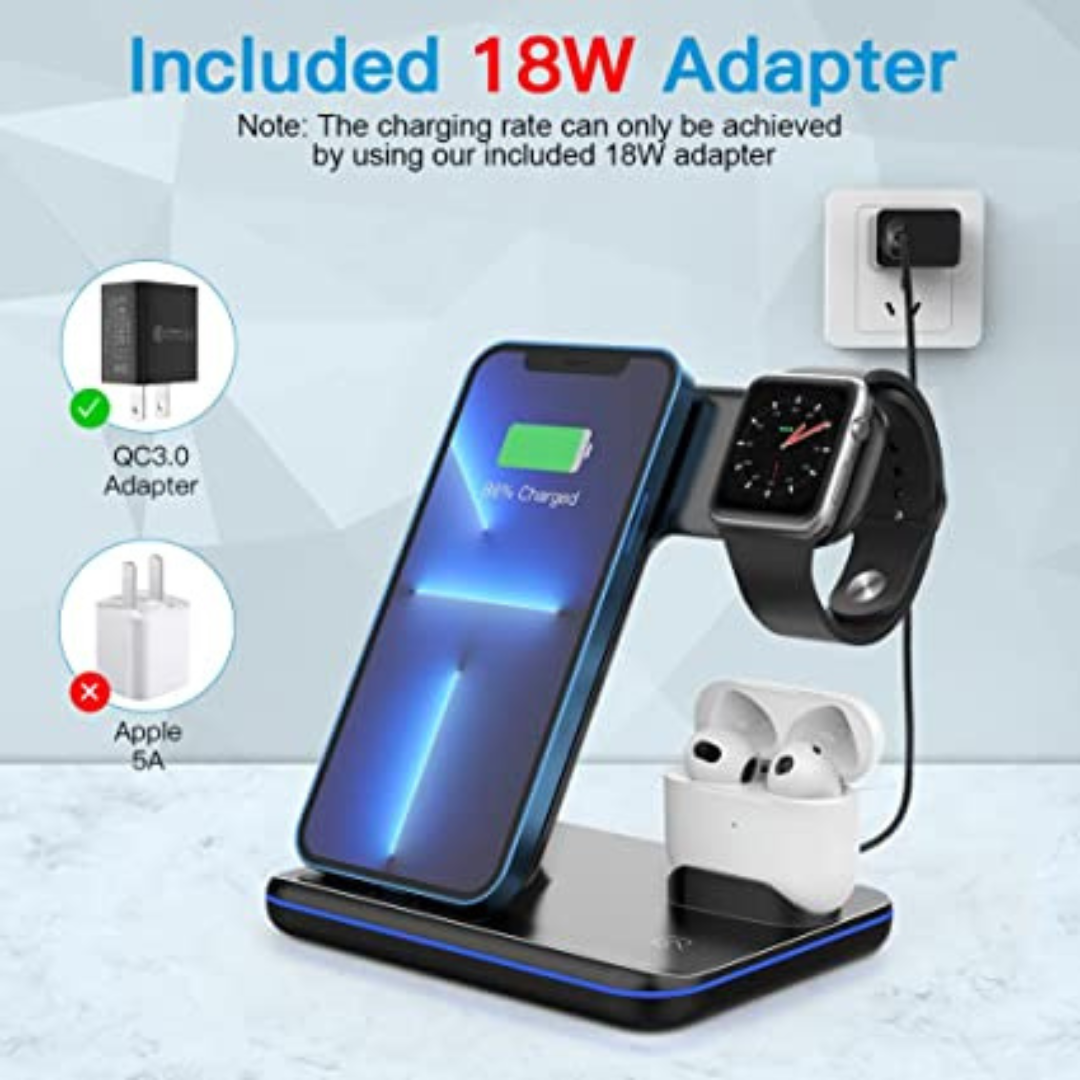 Zubarr 3 in 1 Wireless Charger,15W Fast Wireless Charging Station (Black)