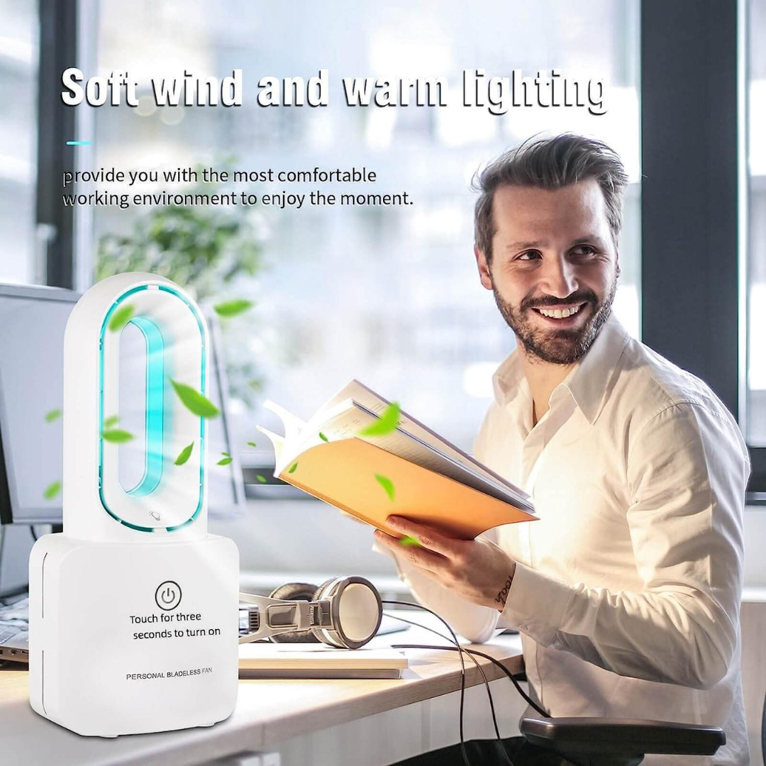 Portable Leafless Bladeless Personal Cooling Fan with 6-Color LED Ambient Lights Rechargeable