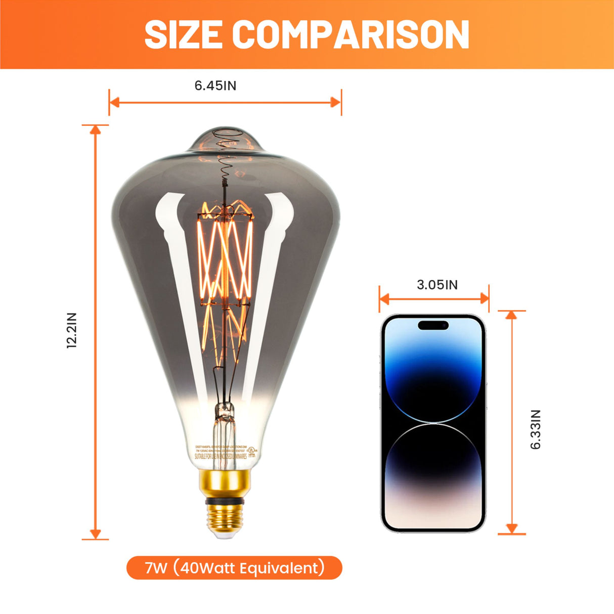 Alampever Oversized Decorative Edison Bulb E26 120V 7W 200LM Dimmable Smoky Glass