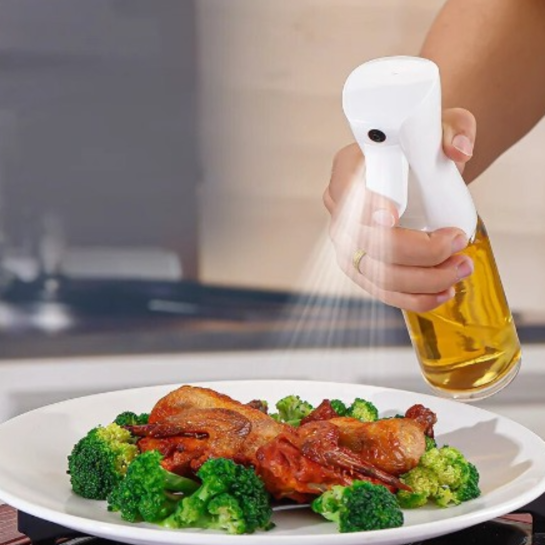2 Piece Set Cooking Oil Spray Bottle with Oil Brush and Cleaning Sponge