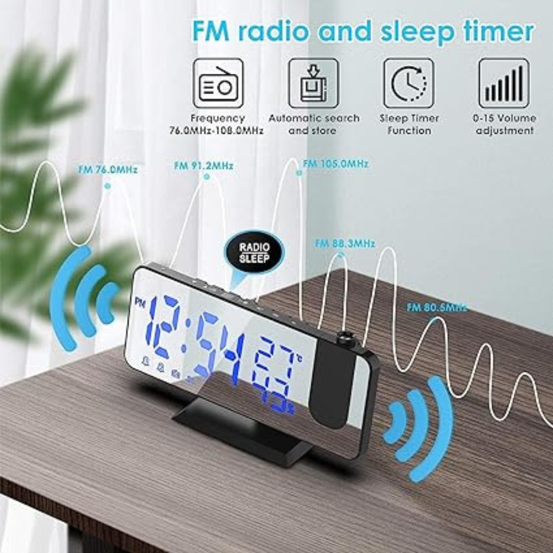 LED Display Projecting Alarm Clock With FM Radio 3 Brightness Levels