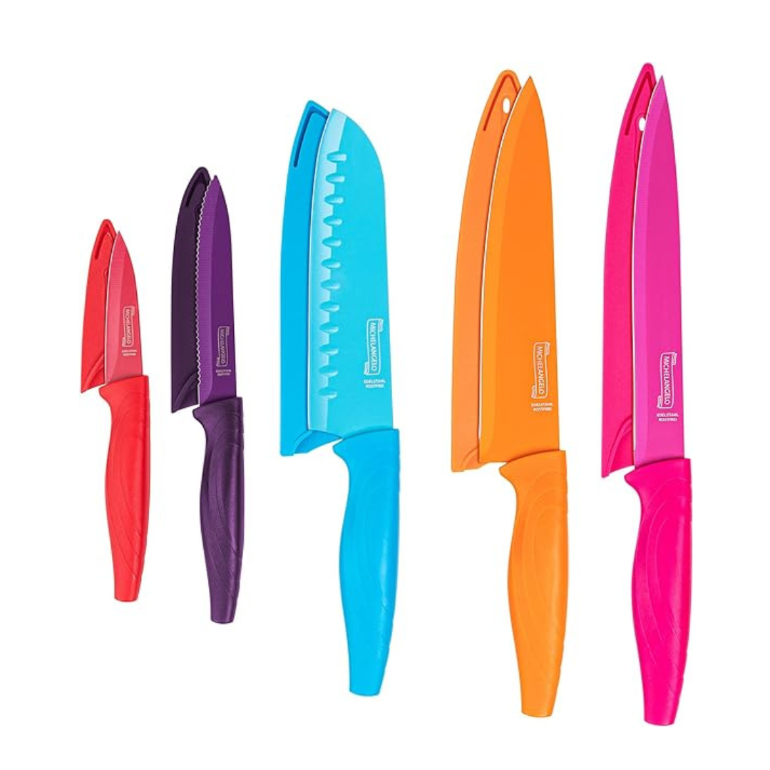 MICHELANGELO Knife Set, Sharp 10-Piece Kitchen Knife Set with Covers,  Multicolor Knives, Stainless Steel Knives Set for Kitchen, 5 Rainbow Knives  & 5 Sheath Covers 