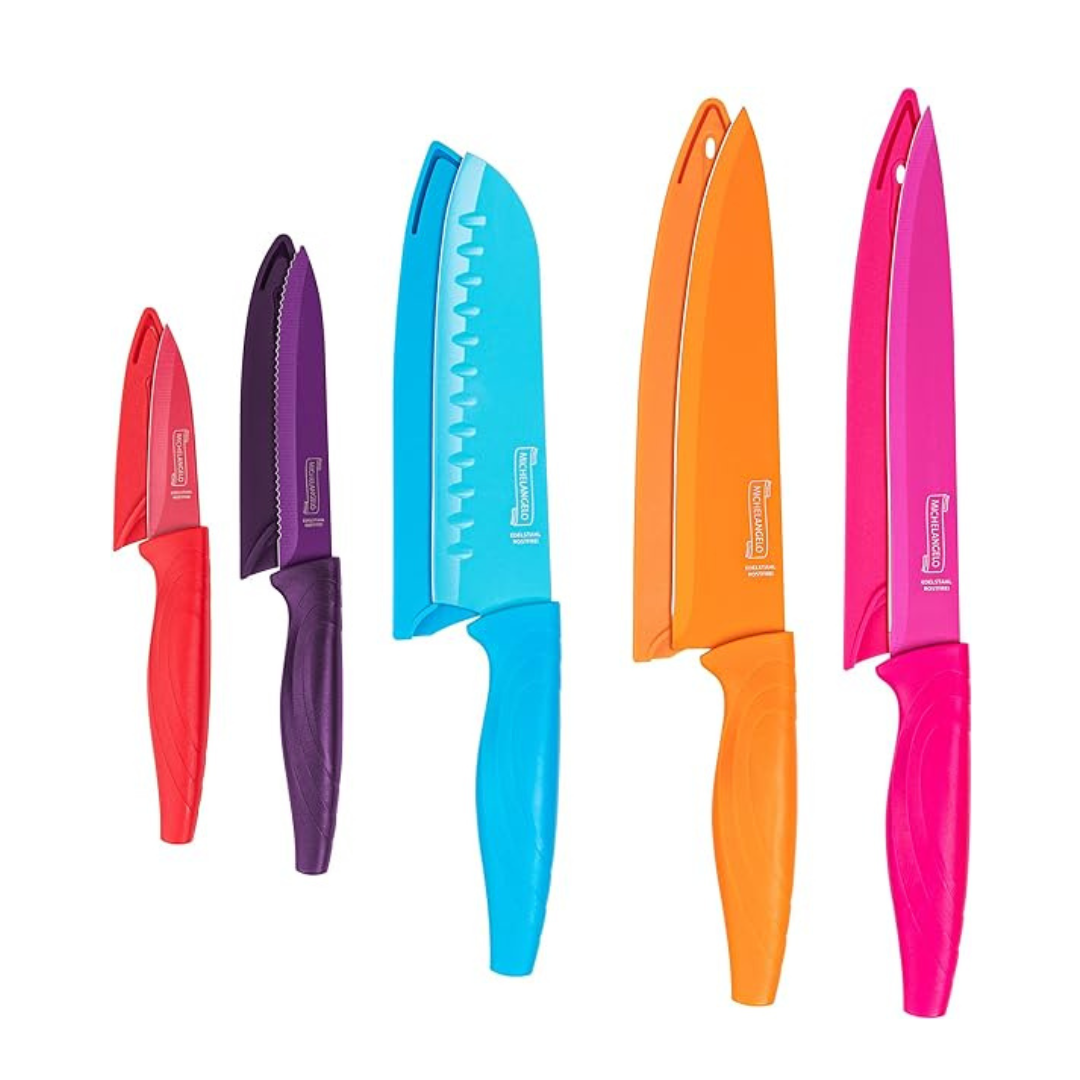 Michelangelo Colorful Stainless Steel Kitchen Knife 10 Piece Set