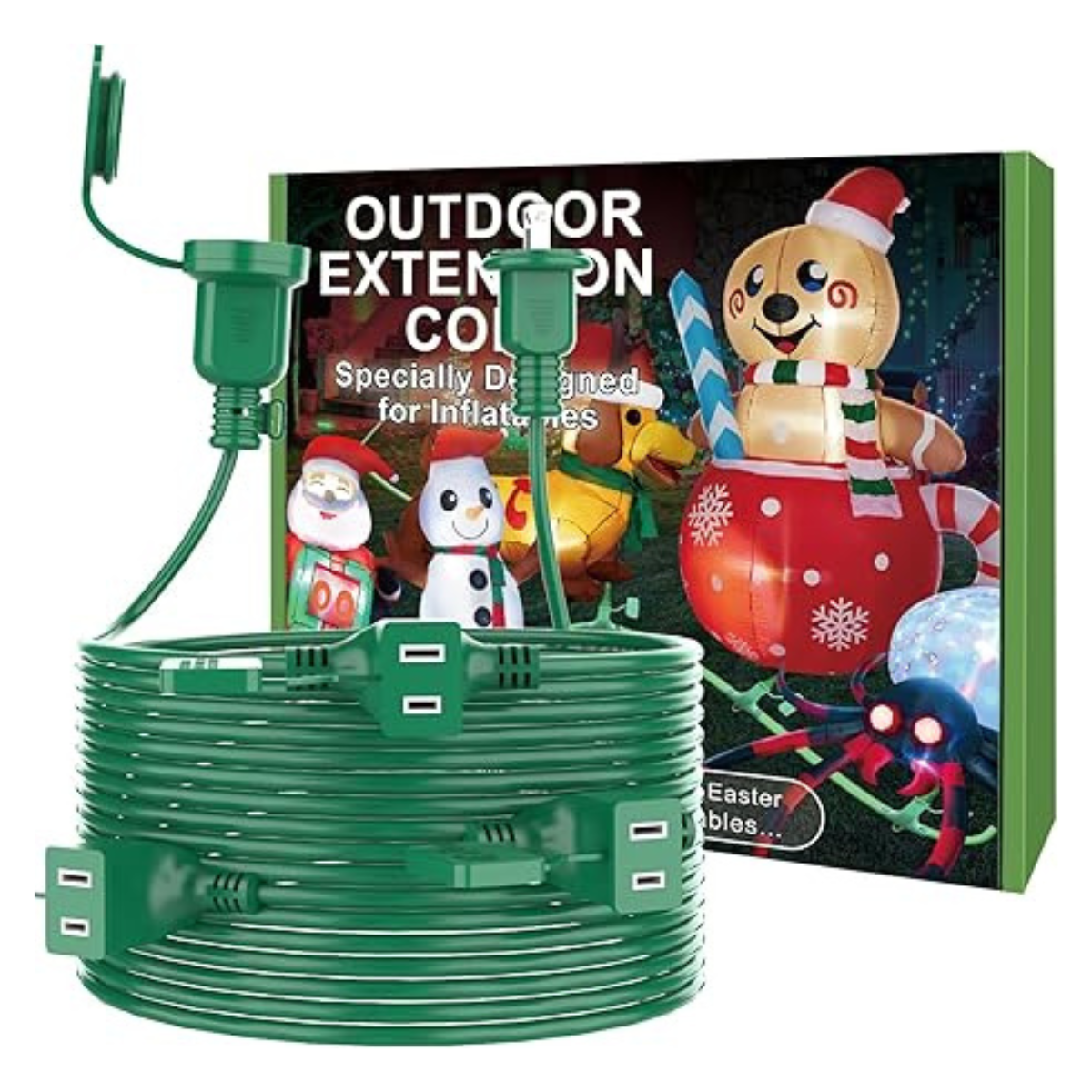 50FT Long Green Waterproof Extension Cord with 6 Outlets