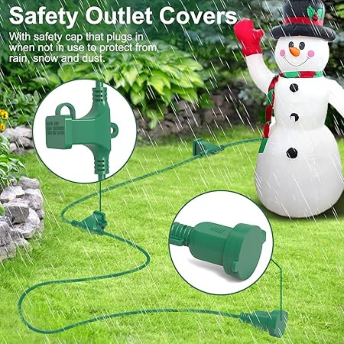 50FT Long Green Waterproof Extension Cord with 6 Outlets