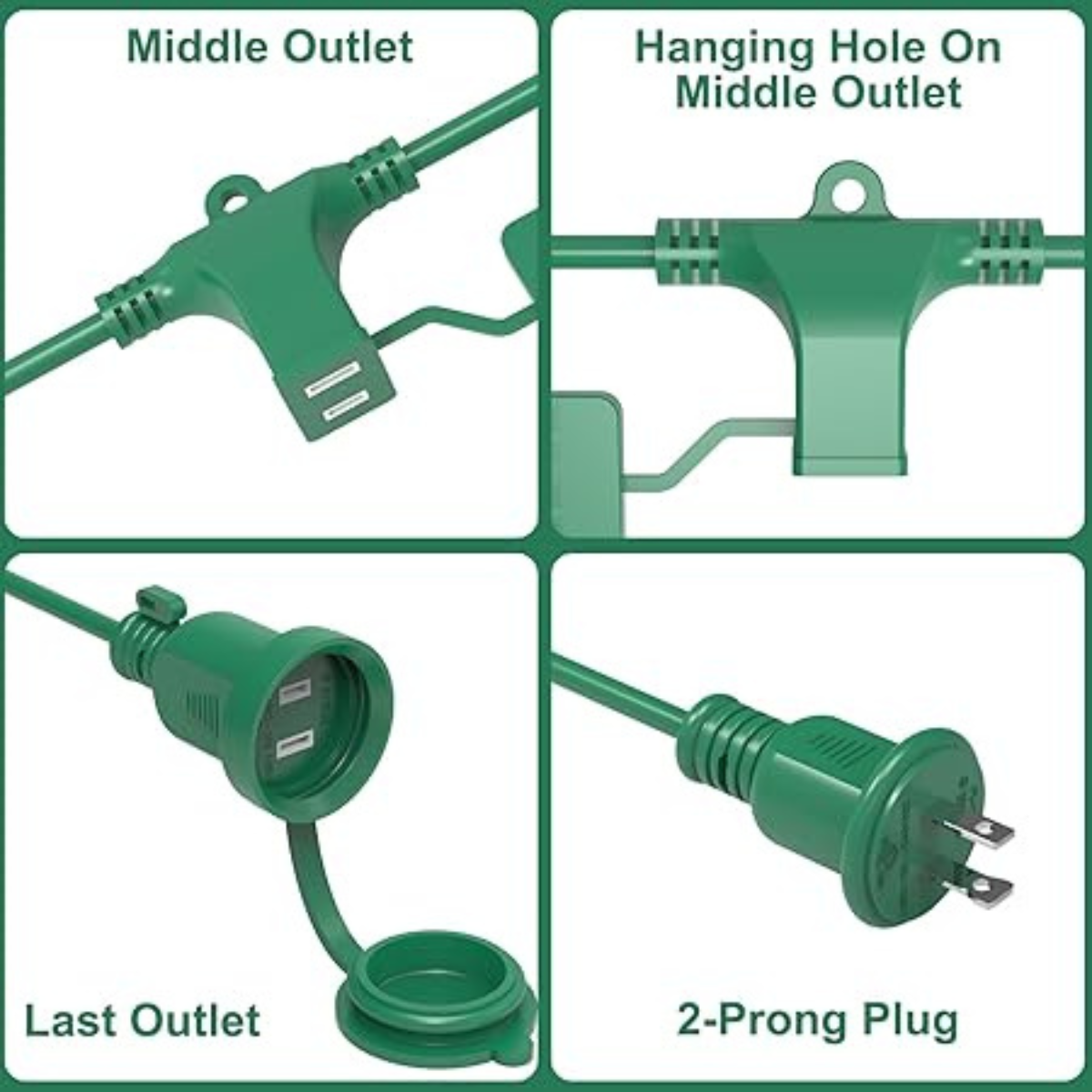 50FT Long Green Waterproof Extension Cord with 6 Outlets