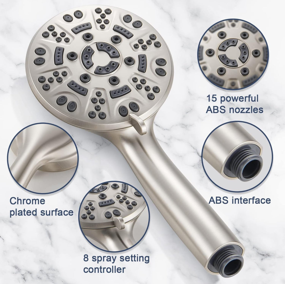 Ushalhue 5" Luxury Handheld Shower 10 Spray Mode Stainless Steel Hose