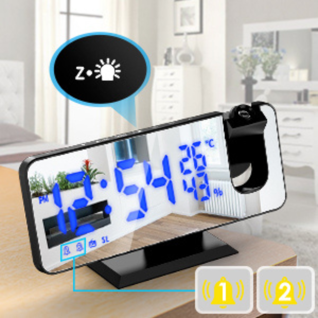 LED Display Projecting Alarm Clock With FM Radio 3 Brightness Levels