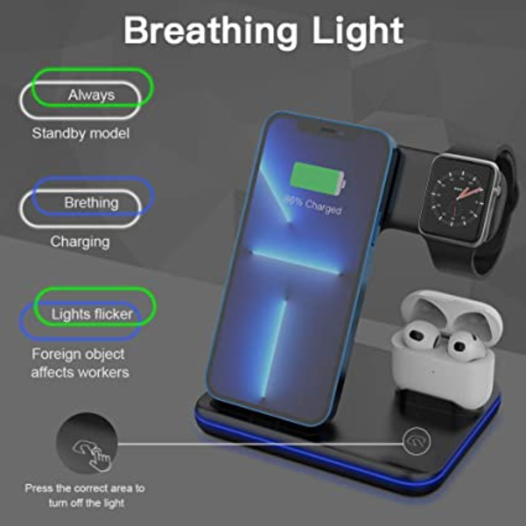 Zubarr 3 in 1 Wireless Charger,15W Fast Wireless Charging Station (Black)