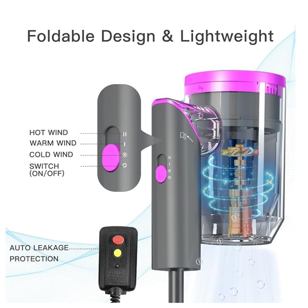 Foldable Hair Dryer with Diffuser NOVIIML 1800W Ionic