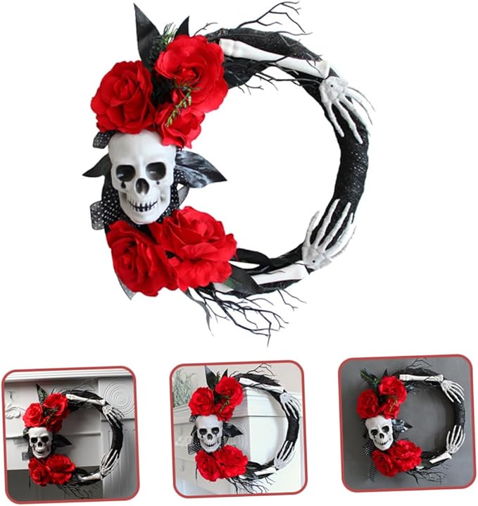 Skull Rose Wreath Halloween Party Ornament
