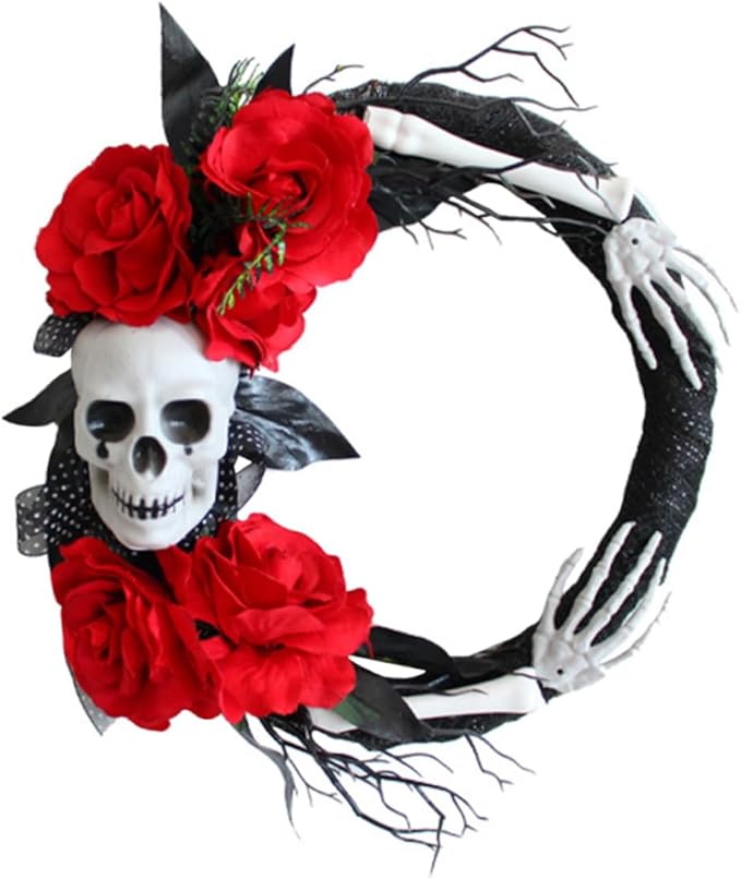 Skull Rose Wreath Halloween Party Ornament