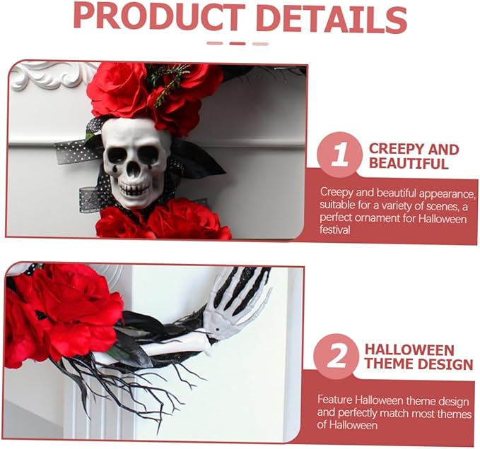 Skull Rose Wreath Halloween Party Ornament