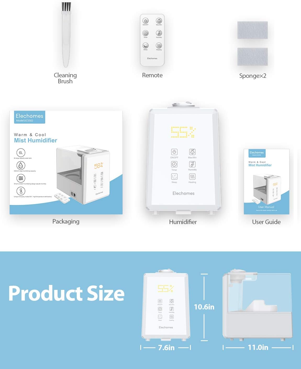 Elechomes Humidifiers for Bedroom UC5501