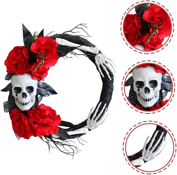 Skull Rose Wreath Halloween Party Ornament