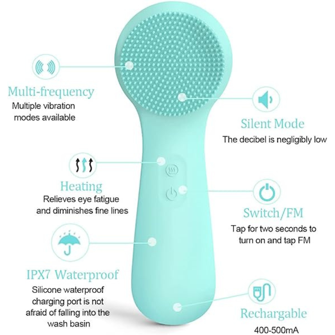 Waterproof Heated Sonic Silicone Facial Cleansing Brush