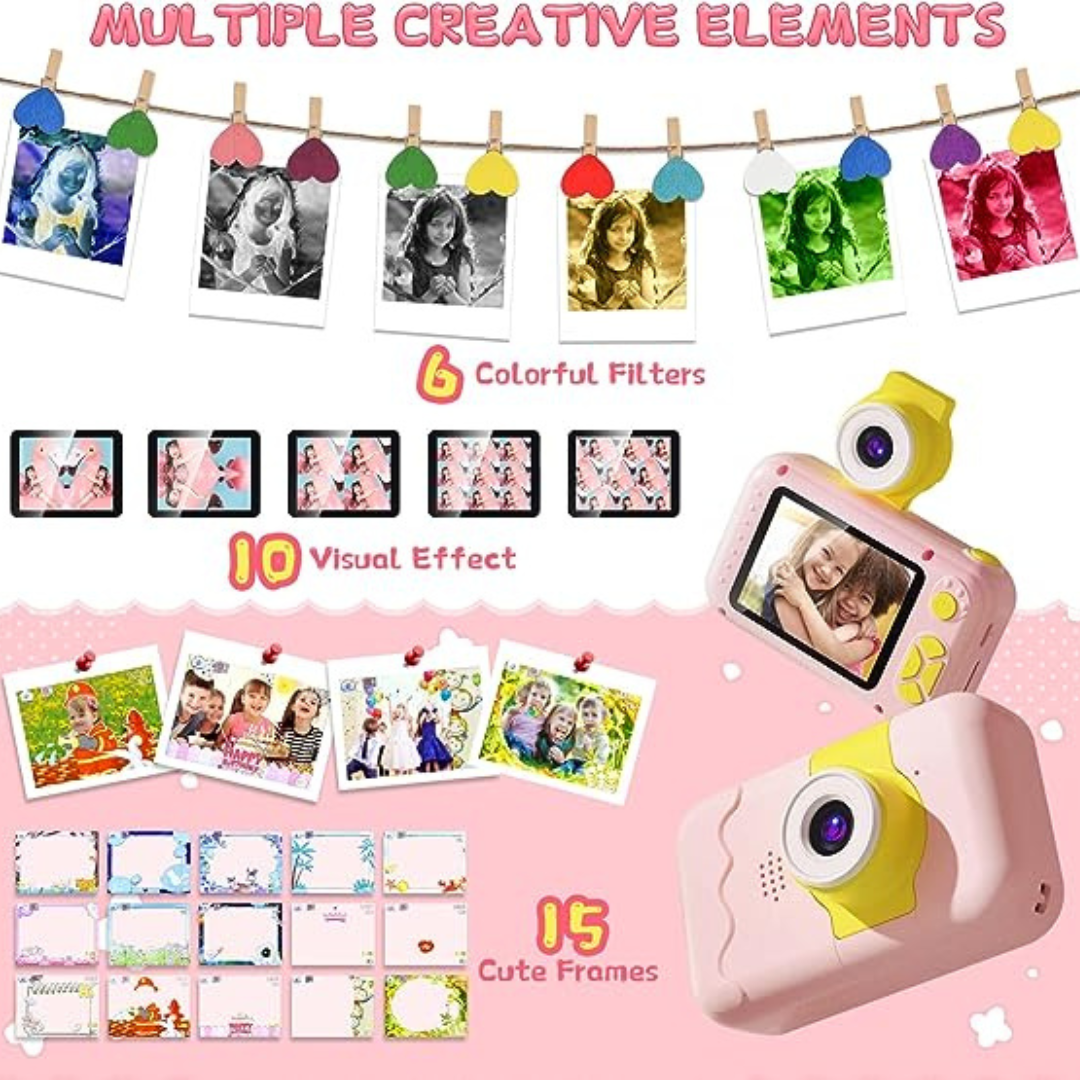 Kids Selfie Camera and HD Digital Video Camera with 32GB SD Card Pink