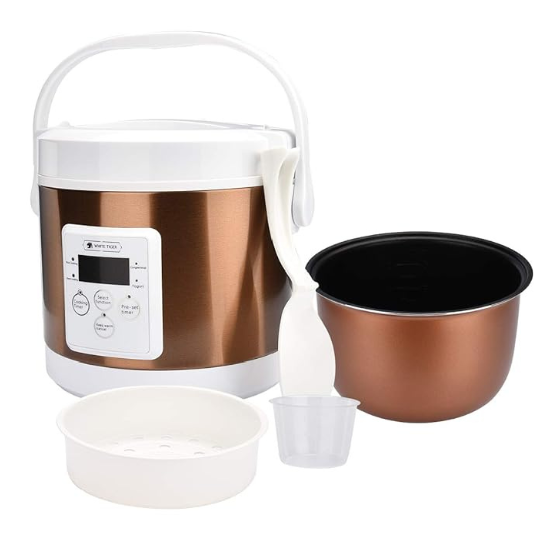 2L White Tiger Electric Portable Rice Cooker with Digital Display