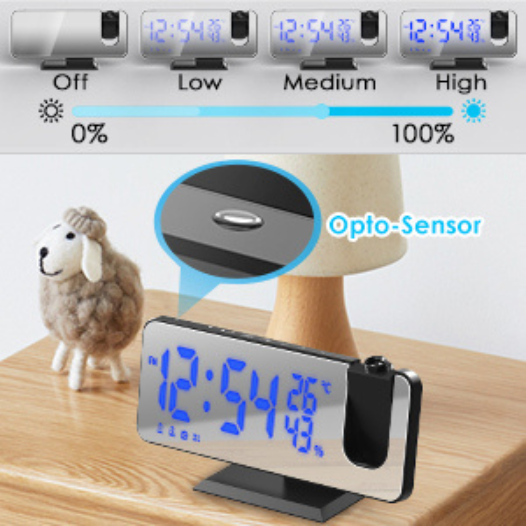LED Display Projecting Alarm Clock With FM Radio 3 Brightness Levels
