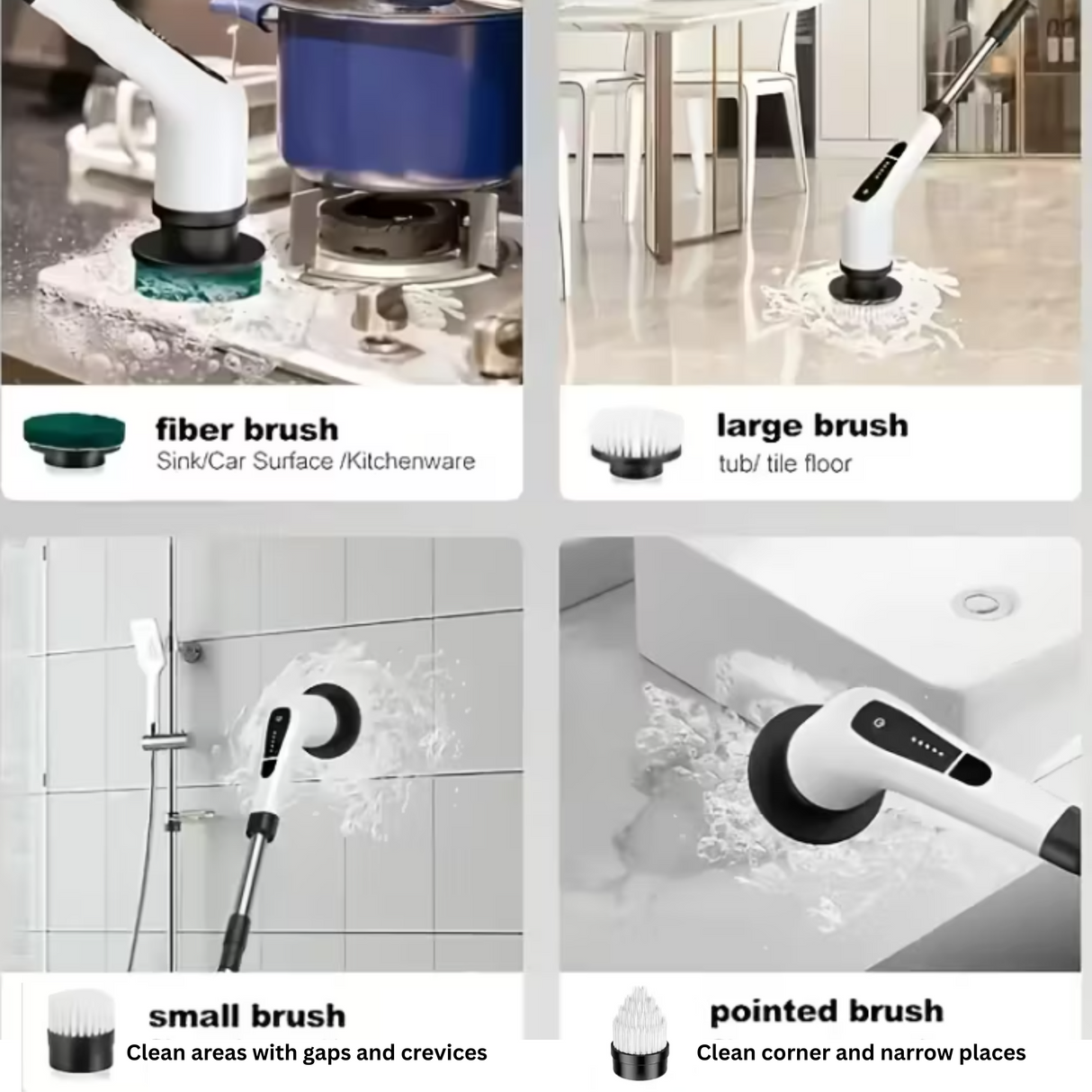 9 in 1 Electric Rotating Cleaning Brush with Replaceable Heads and Adjustable Telescopic Handle