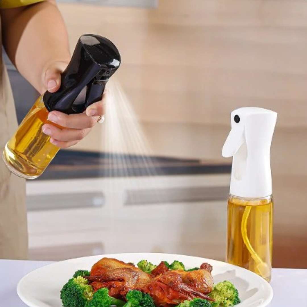 2 Piece Set Cooking Oil Spray Bottle with Oil Brush and Cleaning Sponge