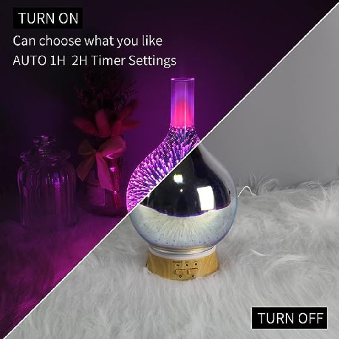 3D Glass Cool Mist Ultrasonic Aroma Diffuser BPA Free, Night Mood Led Light, Safe Auto Shut-Off and Timer.