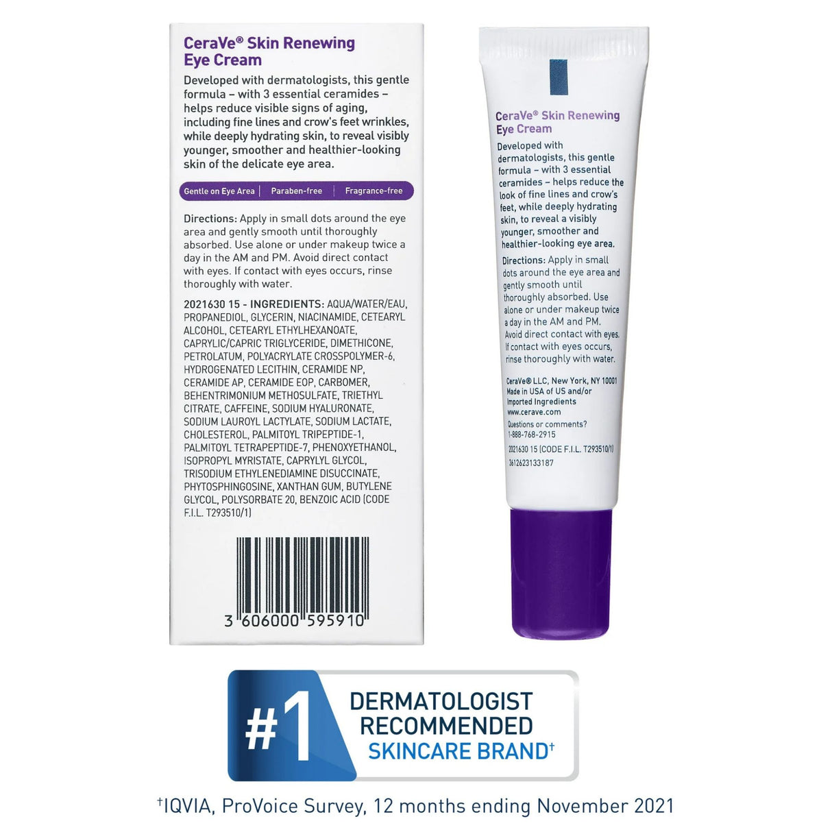 Cerave Anti-Aging Eye Cream for Wrinkles with Caffeine and Hyaluronic Acid, Fragrance Free, 0.5 oz