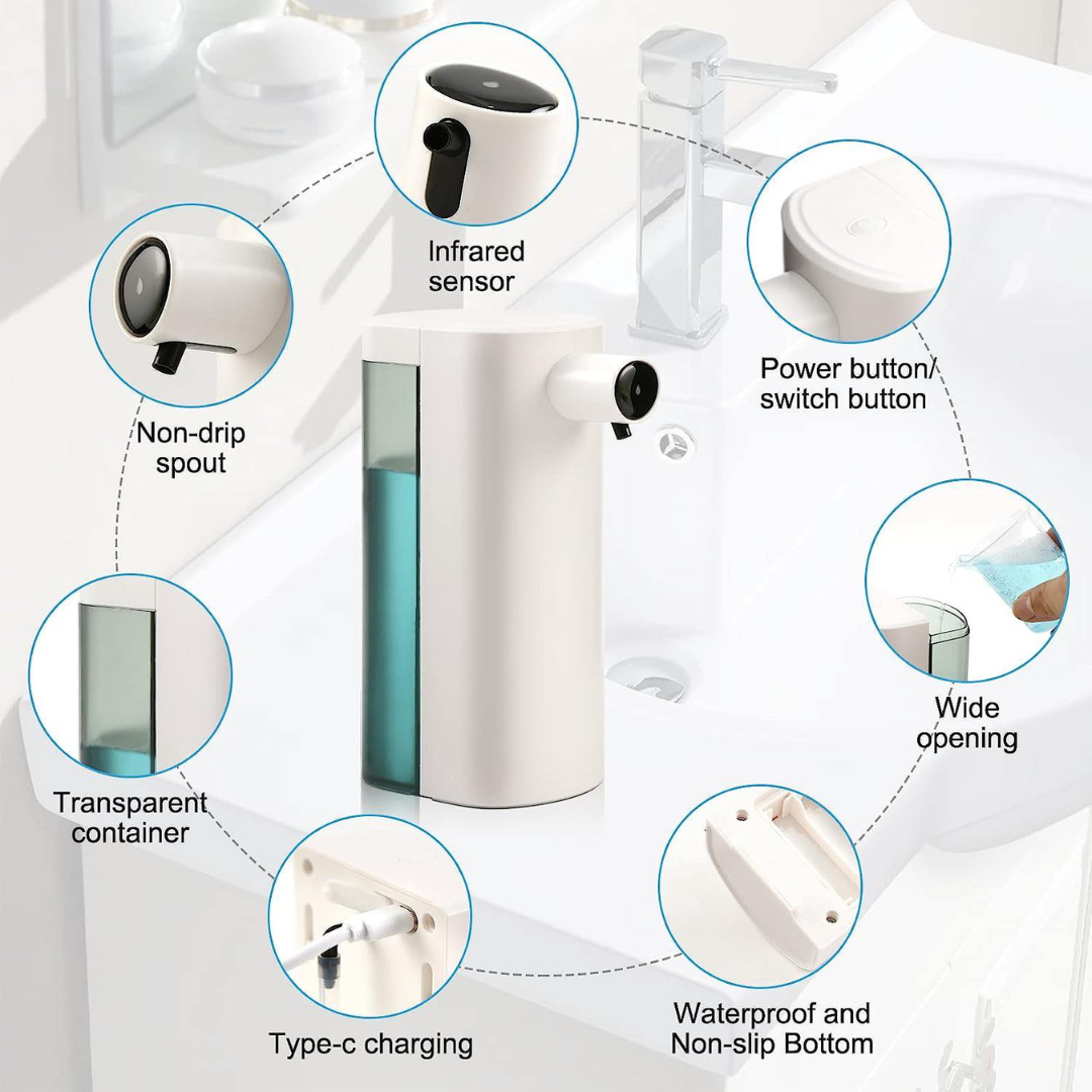 Automatic Soap / Hand Sanitizer Dispenser Smart Sensor Rechargeable With 3 Dispensing Levels Waterproof
