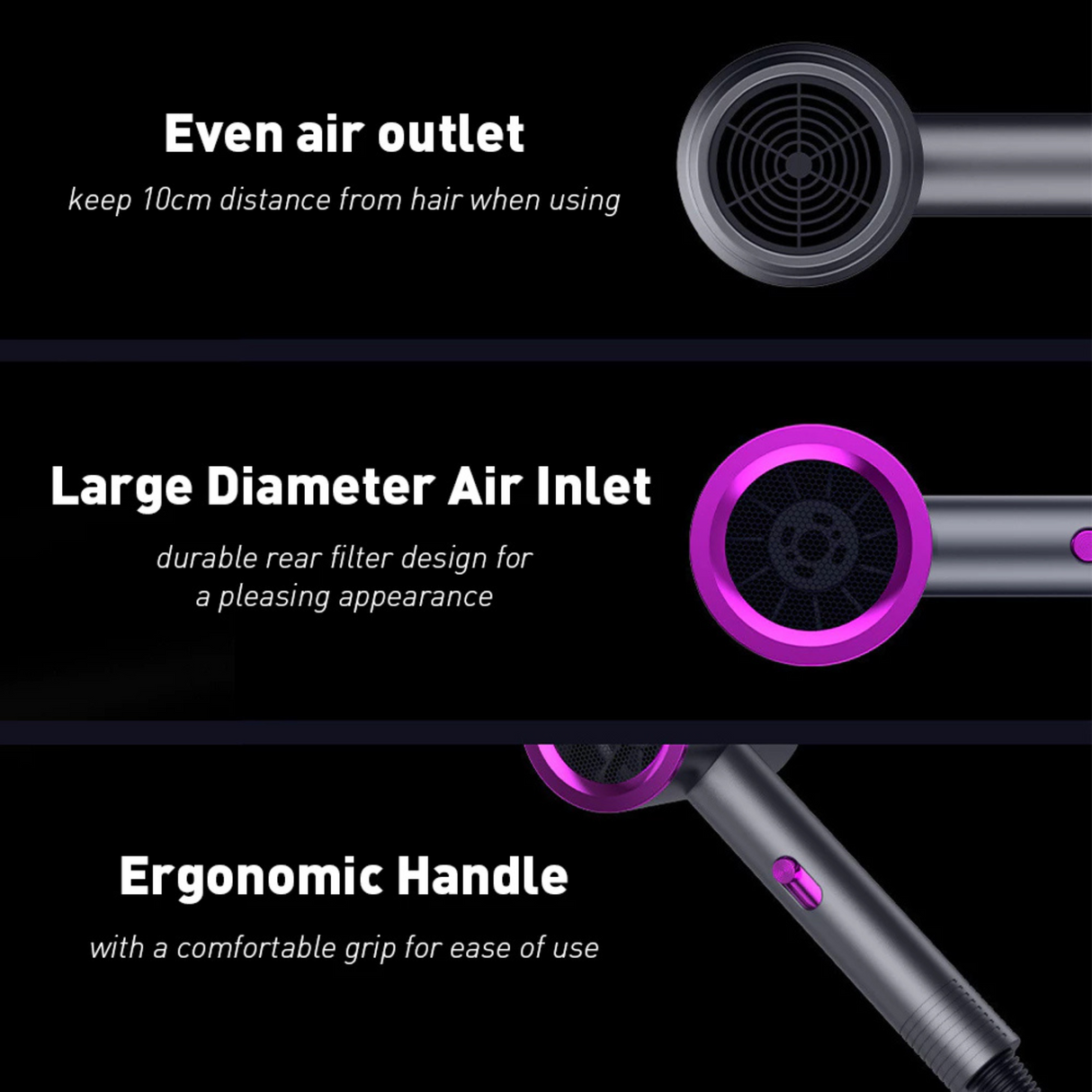 SMS Hair Dryer High Volume Quick Drying Quiet Design with Built In Blu-Ray