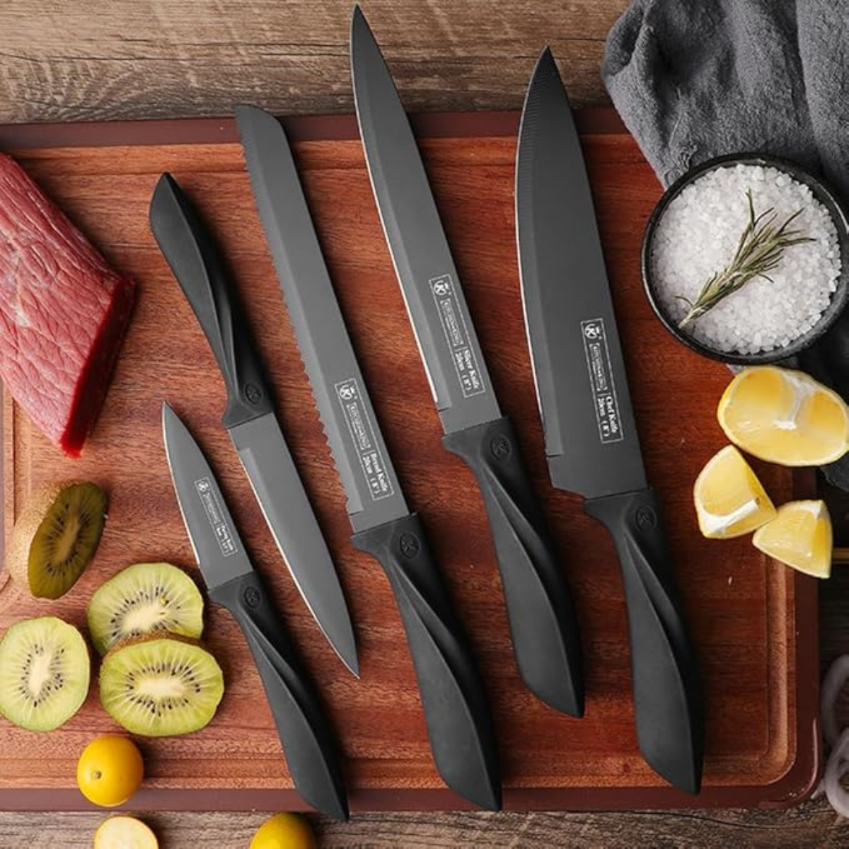 6 piece Block Professional Kitchen Stainless Steel Knife Set