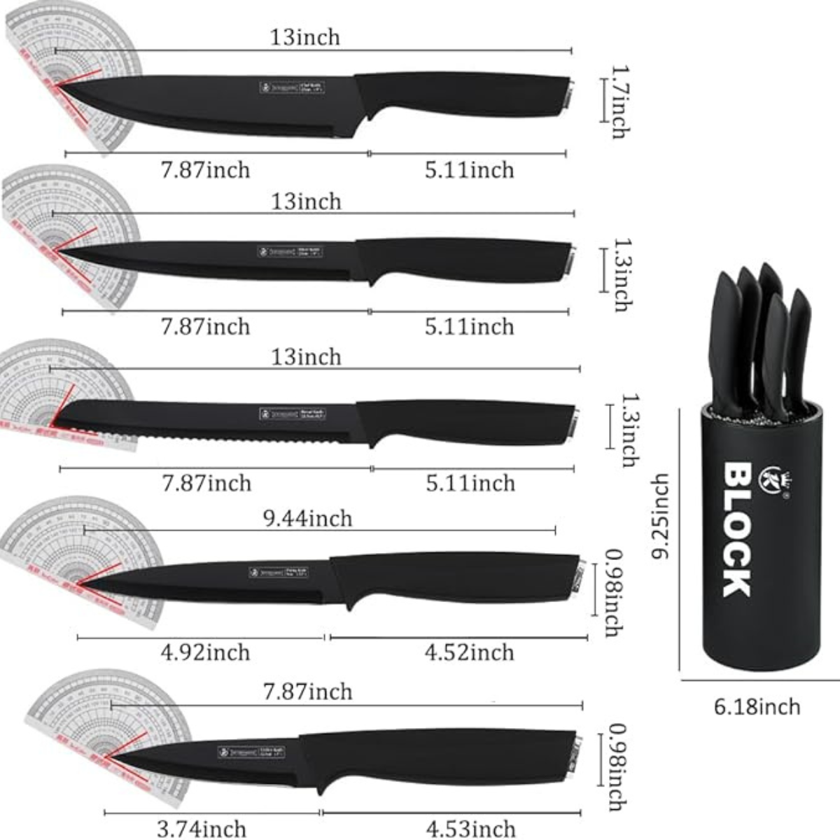 6 piece Block Professional Kitchen Stainless Steel Knife Set