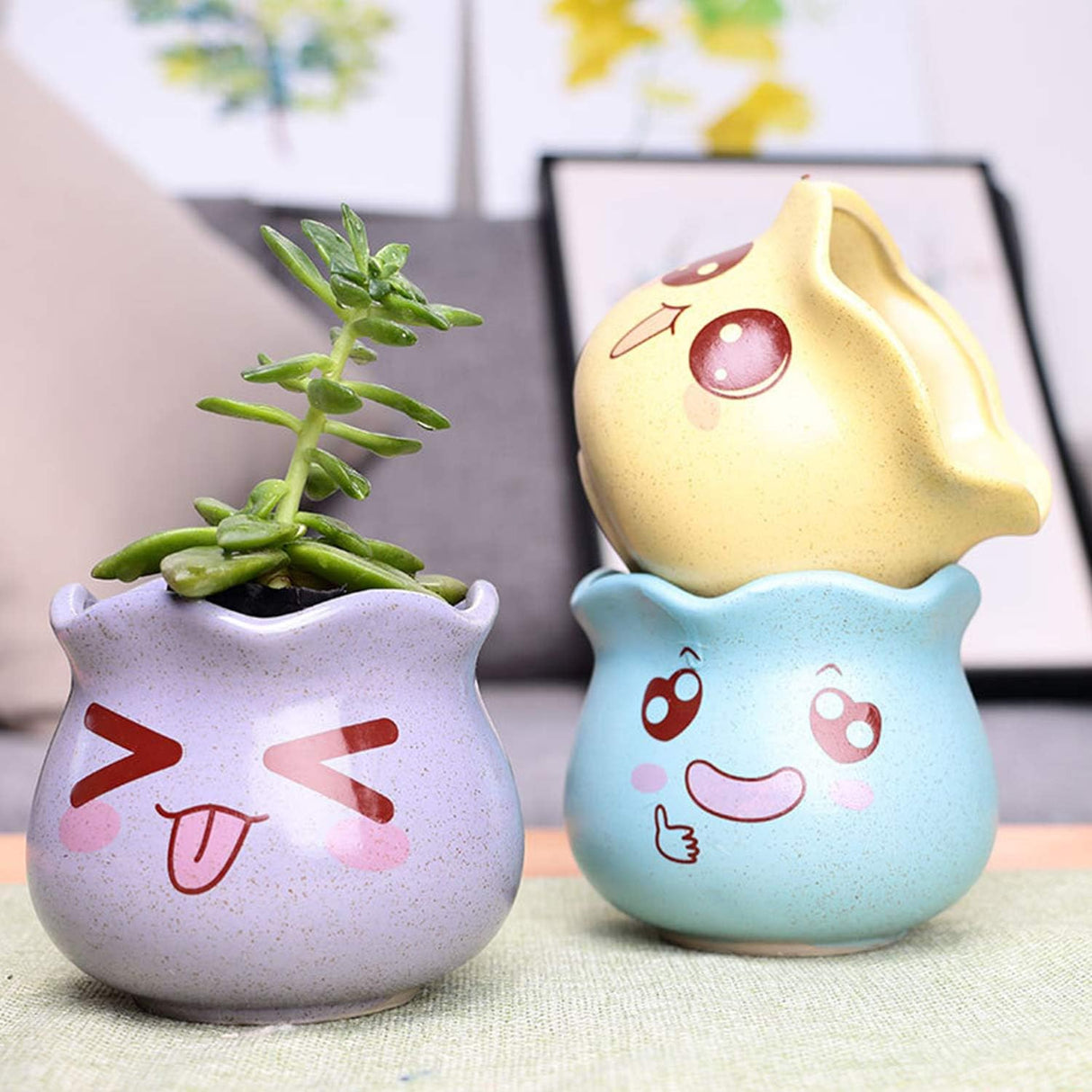 6 piece Flower Pots Ceramic Flowing Glaze Base Serial Set