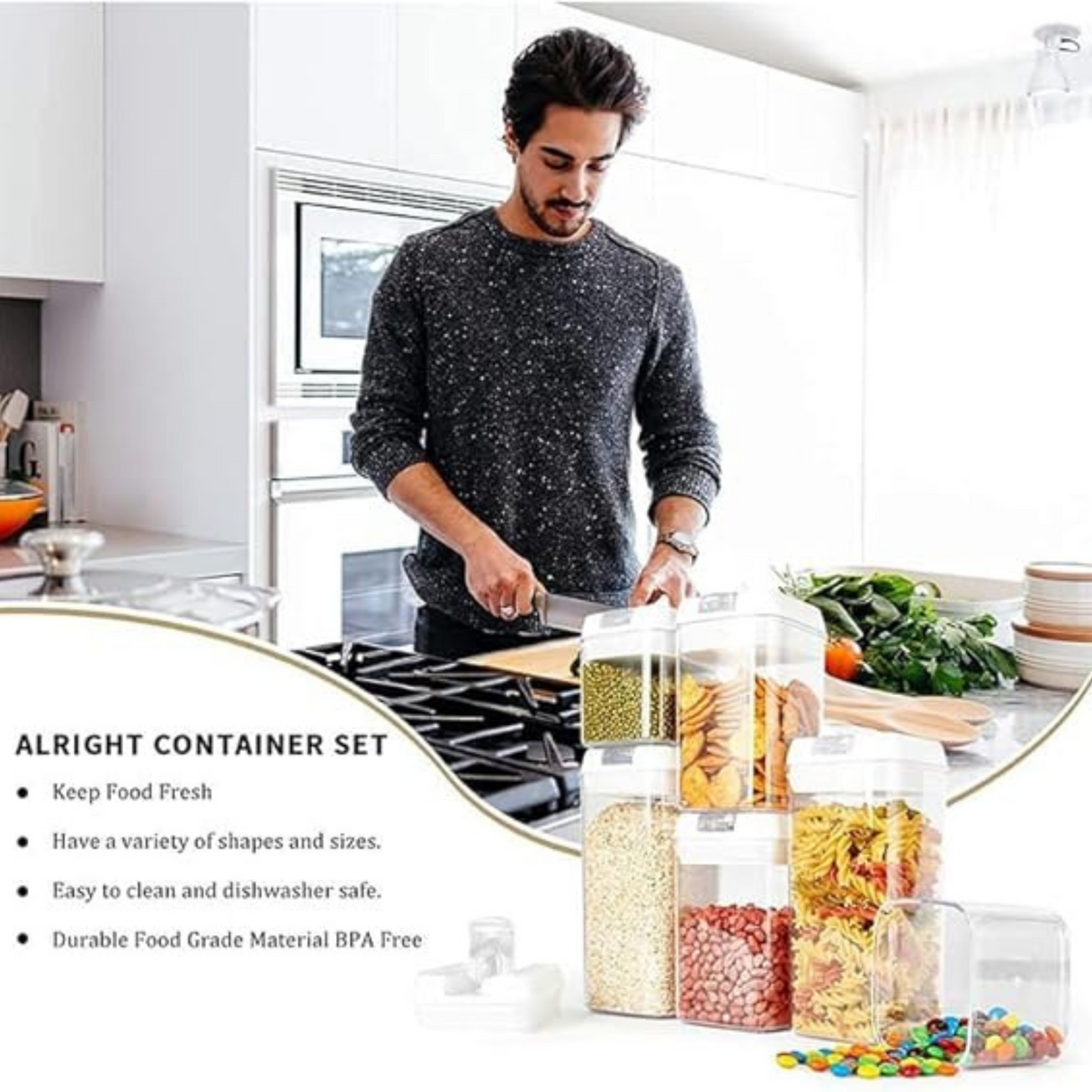 6 Piece Set BPA Free Airtight Kitchen Food Storage Containers