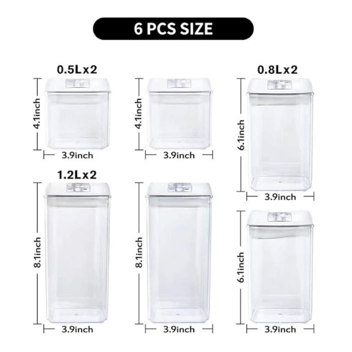 6 Piece Set BPA Free Airtight Kitchen Food Storage Containers