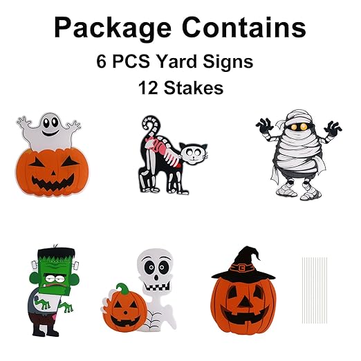 6 pc Halloween Yard Stakes Pumpkin Ghost Monster for Halloween Decoration