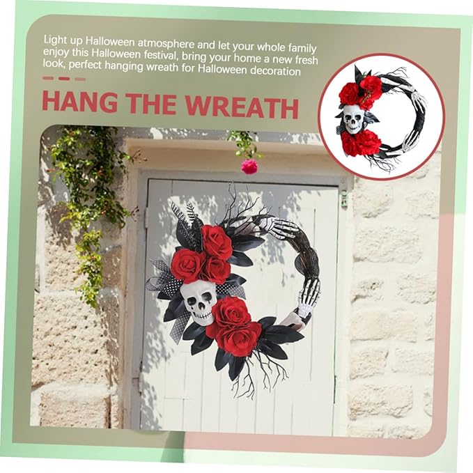 Skull Rose Wreath Halloween Party Ornament