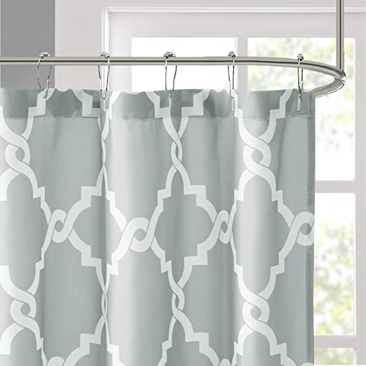 Madison Park Essentials Merritt Shower Curtain - Casual Fretwork Print 72x72", Gray