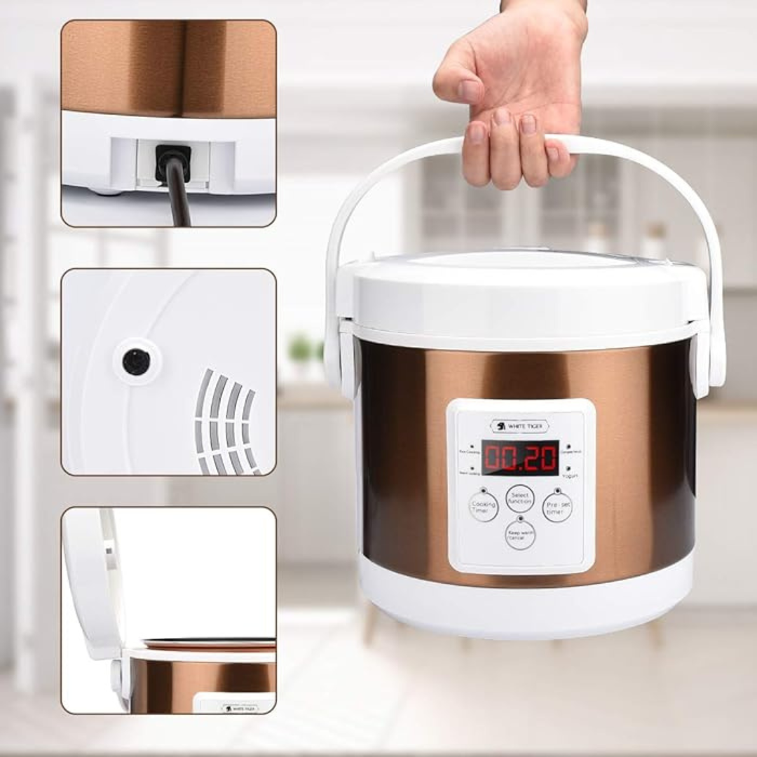 2L White Tiger Electric Portable Rice Cooker with Digital Display