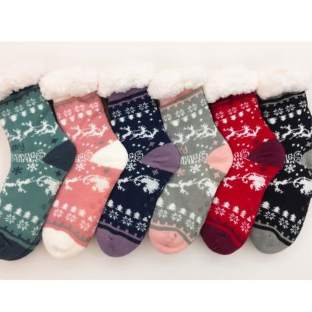 6pairs Christmas Winter Fluffy Thermal Sherpa Slipper Socks