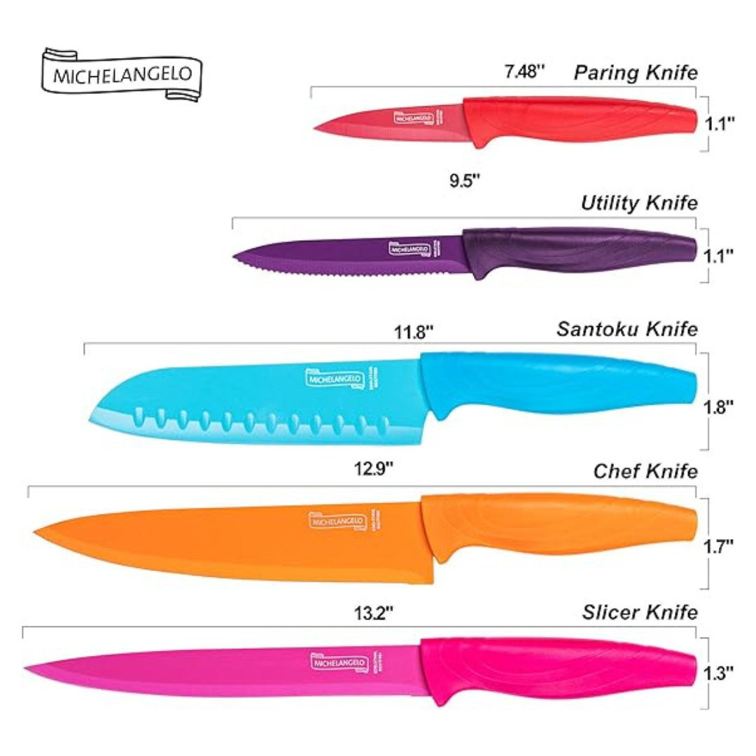 Michelangelo Colorful Stainless Steel Kitchen Knife 10 pc Set