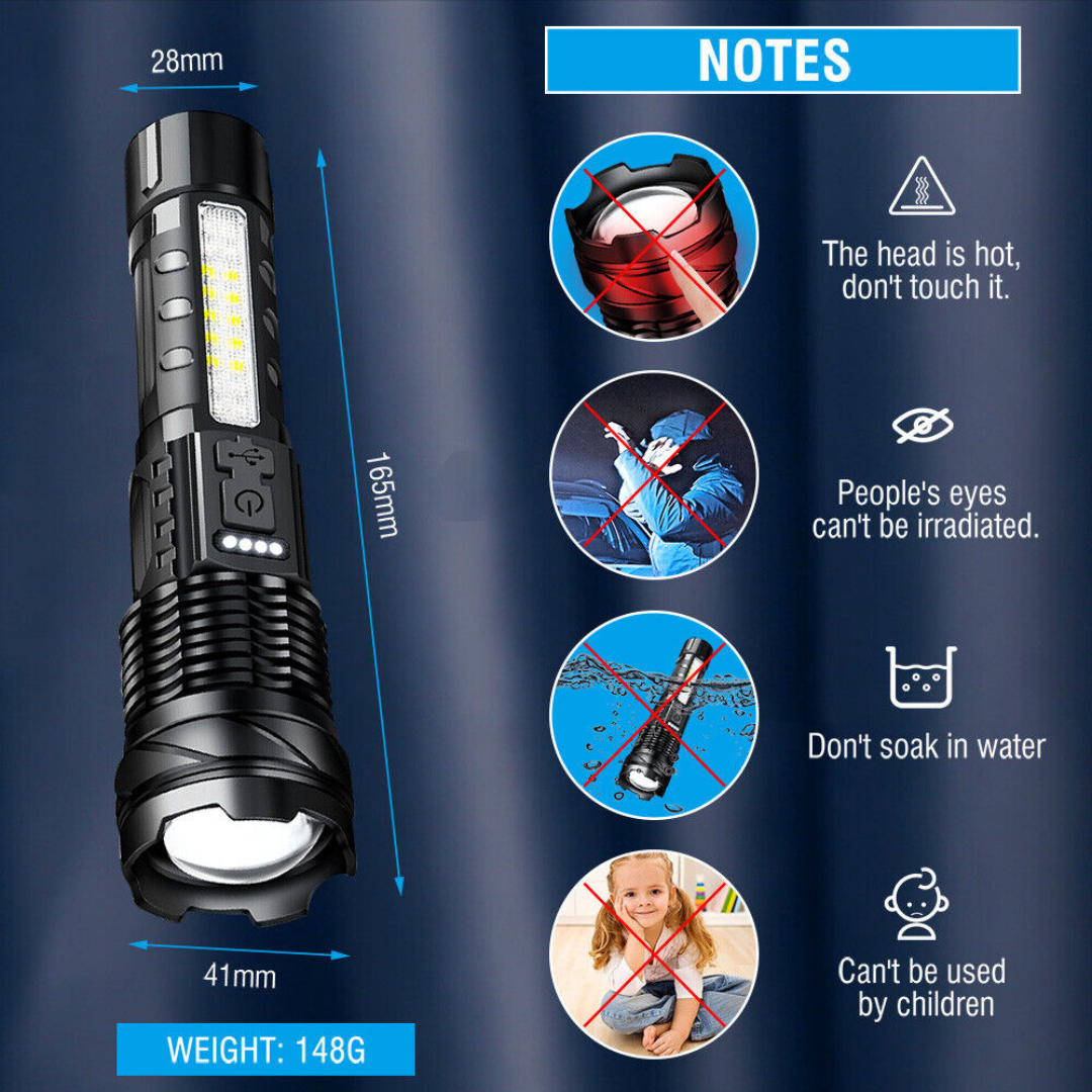 Outdoor Cob Strong Light Waterproof Handheld Flashlight USB Rechargeable