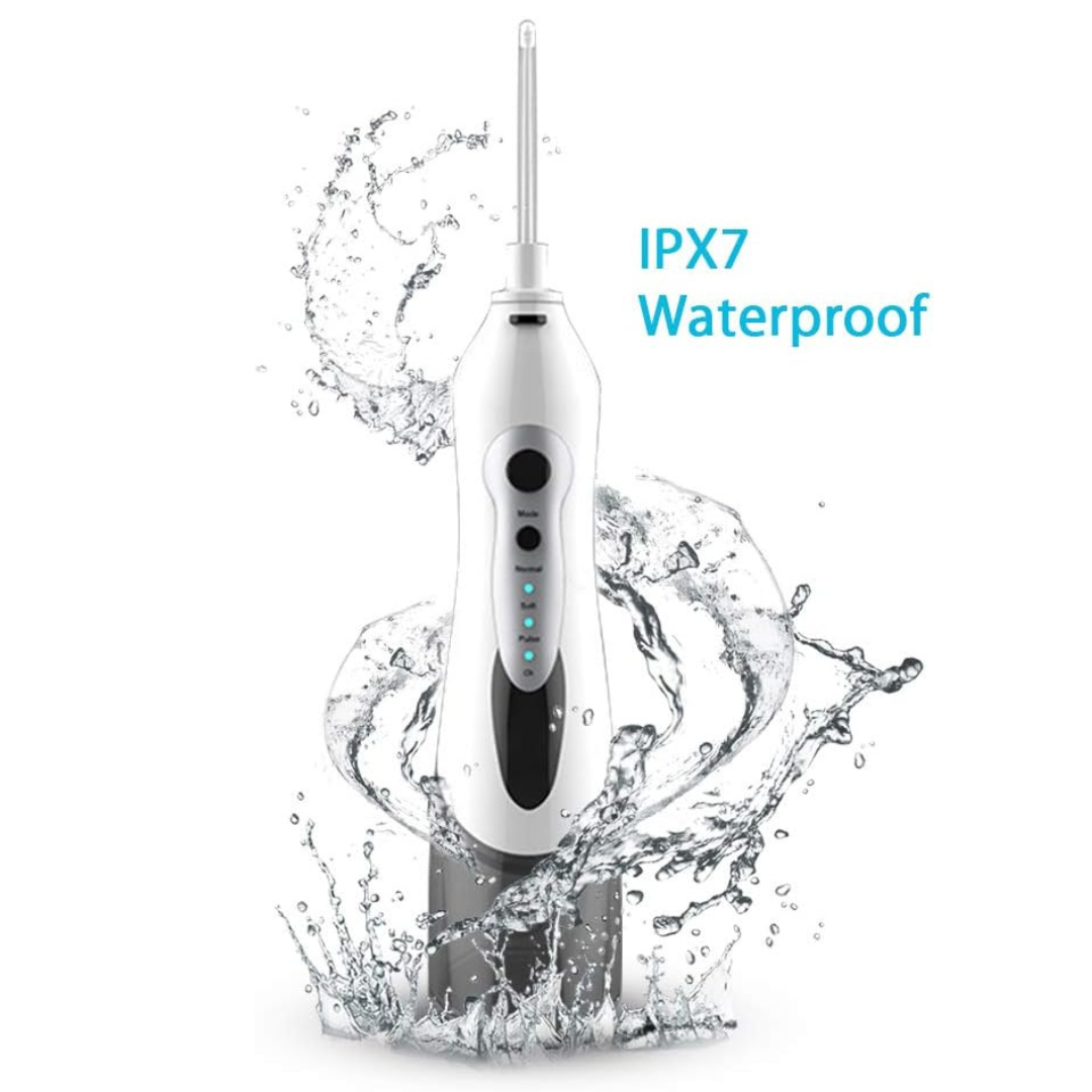 Moulei Portable Dental Water Flosser IPX7 Waterproof 3 Modes and 4 Jet Tips