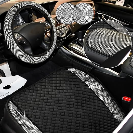 6 piece Bling Leather Car Seat Cover Rhinestone Seat Cushion Set