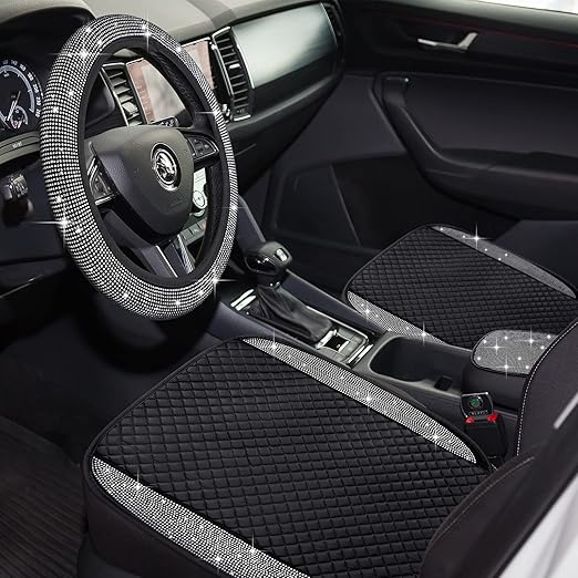 6 piece Bling Leather Car Seat Cover Rhinestone Seat Cushion Set