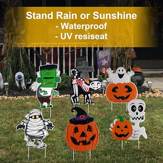 6 pc Halloween Yard Stakes Pumpkin Ghost Monster for Halloween Decoration