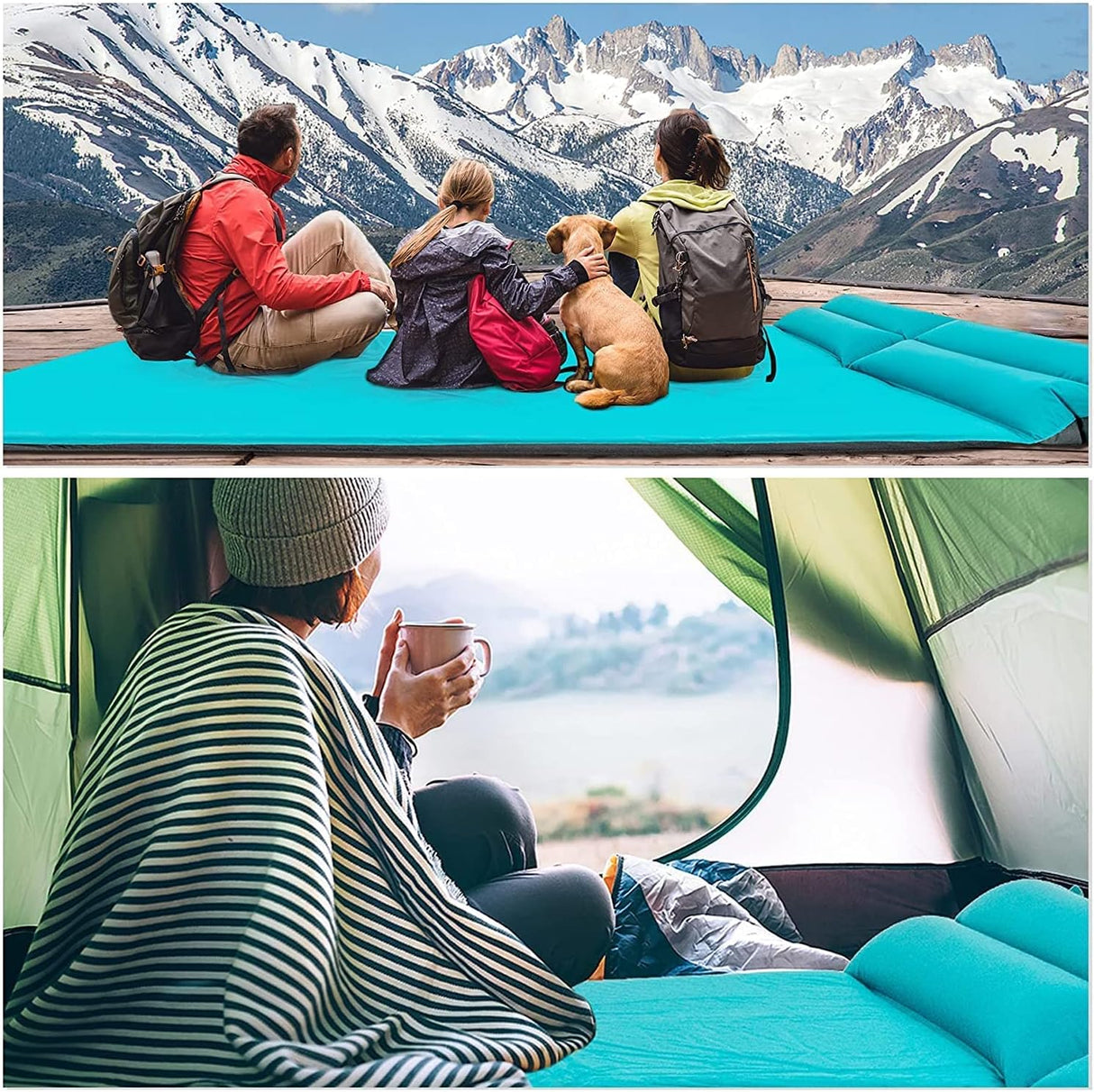 Yeran Mattress Sleeping Pad for Camping, Self Inflating, Waterproof Air Camping Mattress, 2 Pack, Blue