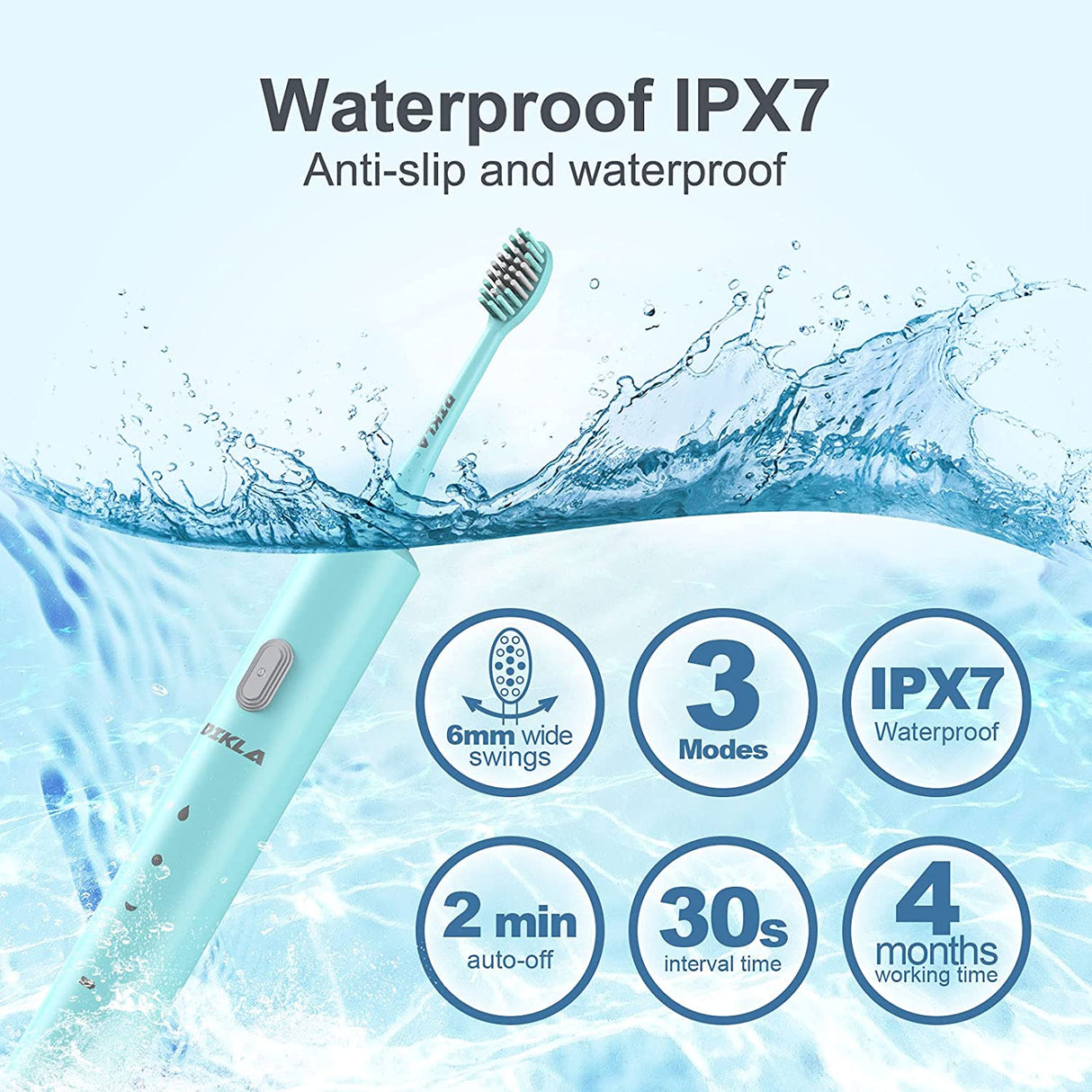 Dikla Sonic Electric Toothbrush with 8 Brush Heads, Teal