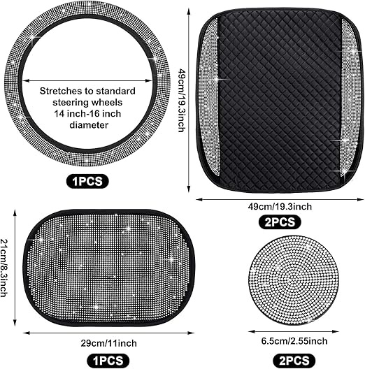 6 piece Bling Leather Car Seat Cover Rhinestone Seat Cushion Set