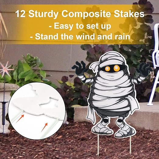 6 pc Halloween Yard Stakes Pumpkin Ghost Monster for Halloween Decoration